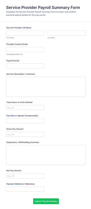 Service Provider Payroll Summary Form Template