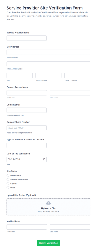 Service Provider Site Verification Form Template