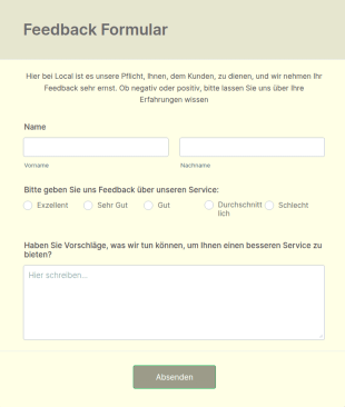 Service Qualität Feedback Formular