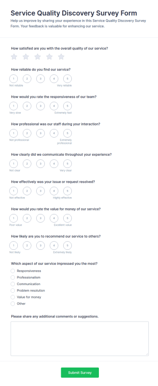 Service Quality Discovery Survey Form Template