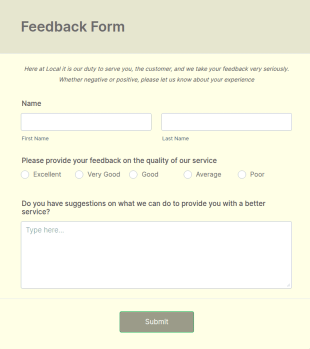 Service Quality Feedback Form Template