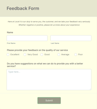 Service Quality Feedback Form Template