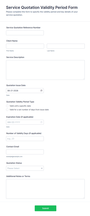 Service Quotation Validity Period Form Template