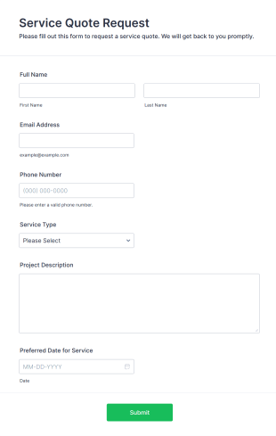 Service Quote Request Form Form Template
