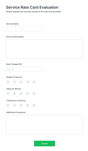 Service Rate Card Evaluation Form Template