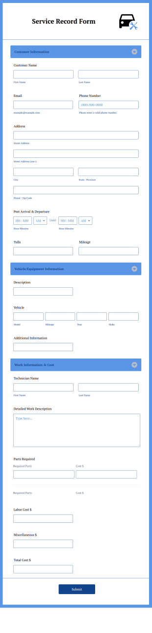Service Record Form Template