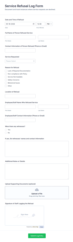 Service Refusal Log Form Template