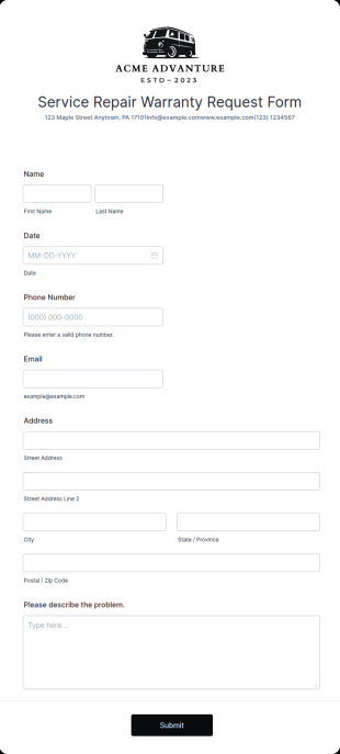 Service Repair Warranty Request Form Template