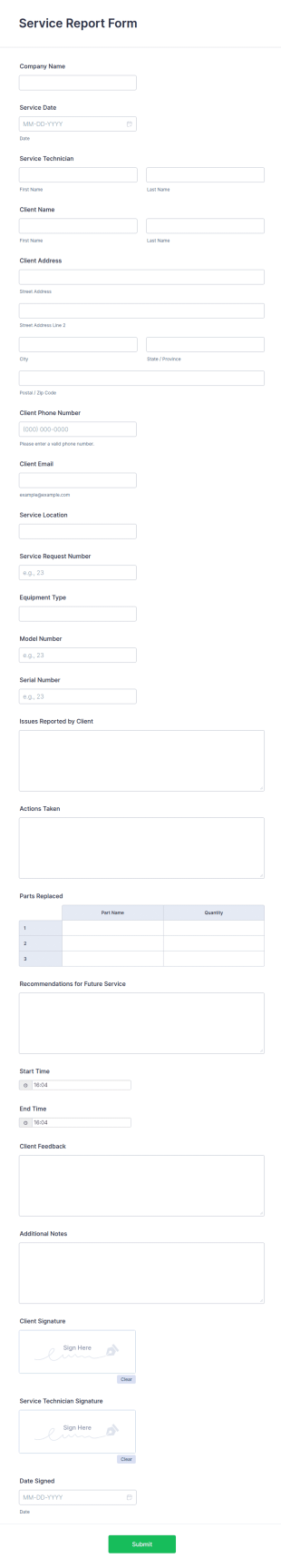 Service Report Form Template