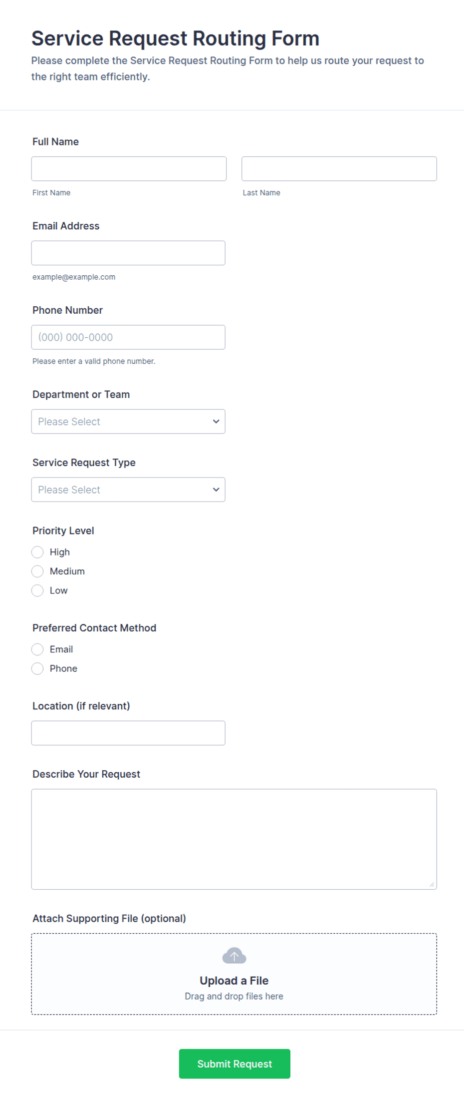 Service Requset Form Example Service Request Routing Form Template | Jotform