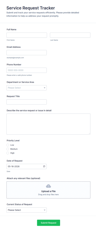 Service Request Tracker Form Template
