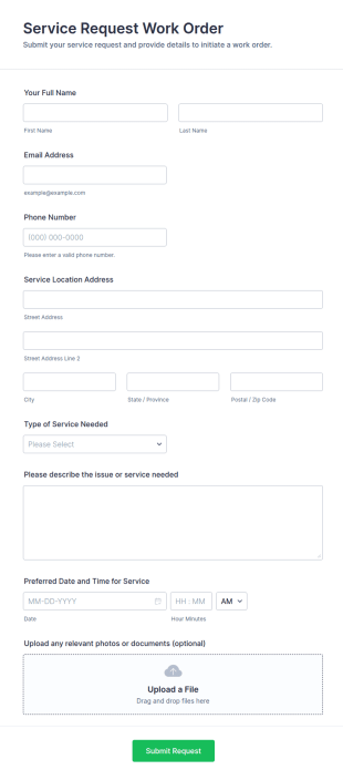 Service Request Work Order Form Template