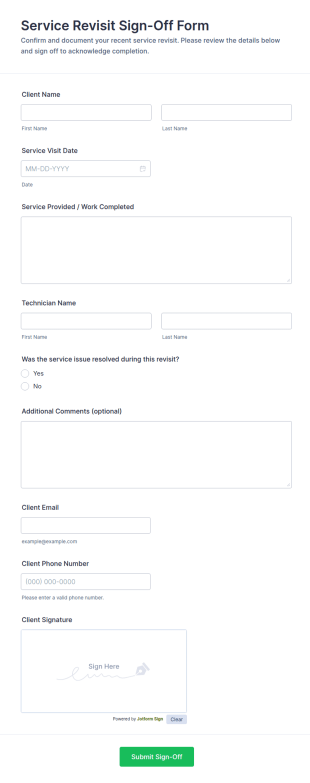 Service Revisit Sign Off Form Template