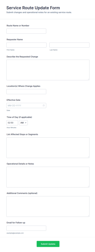 Service Route Update Form Template