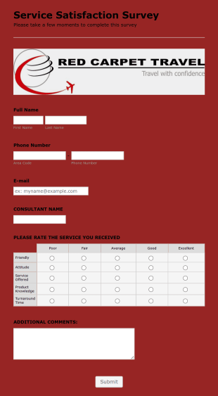 Service Satisfaction Survey Form Template