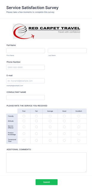 Travel Service Satisfaction Survey Form Template