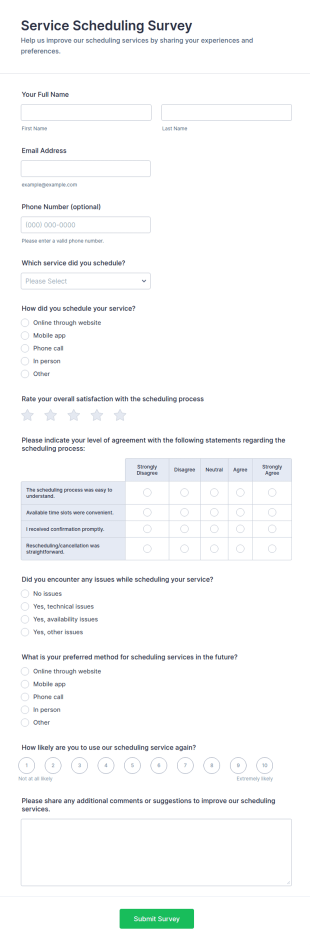 Service Scheduling Survey Form Template