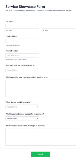 Service Showcase Form Template