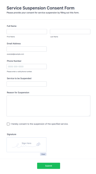 Service Suspension Consent Form Template