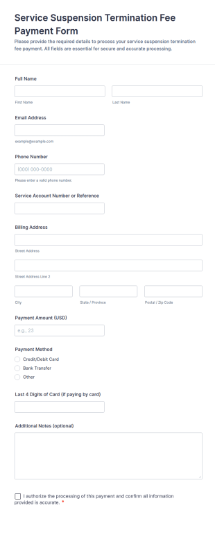 Service Suspension Termination Fee Payment Form Template