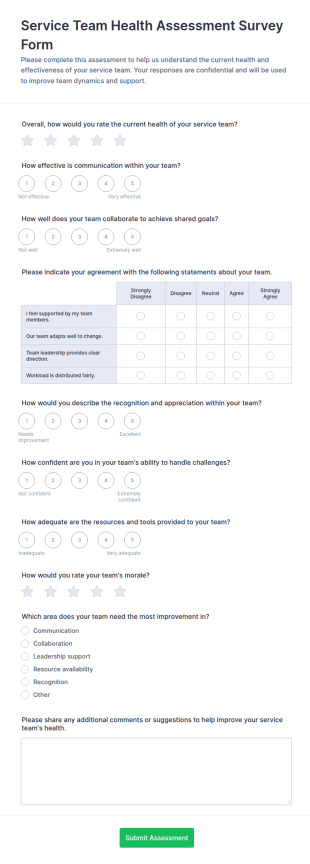 Service Team Health Assessment Survey Form Template