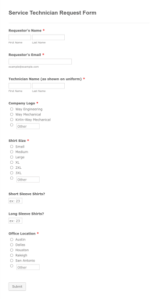 Service Technician Request Form Template