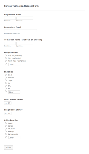 Service Technician Request Form Template