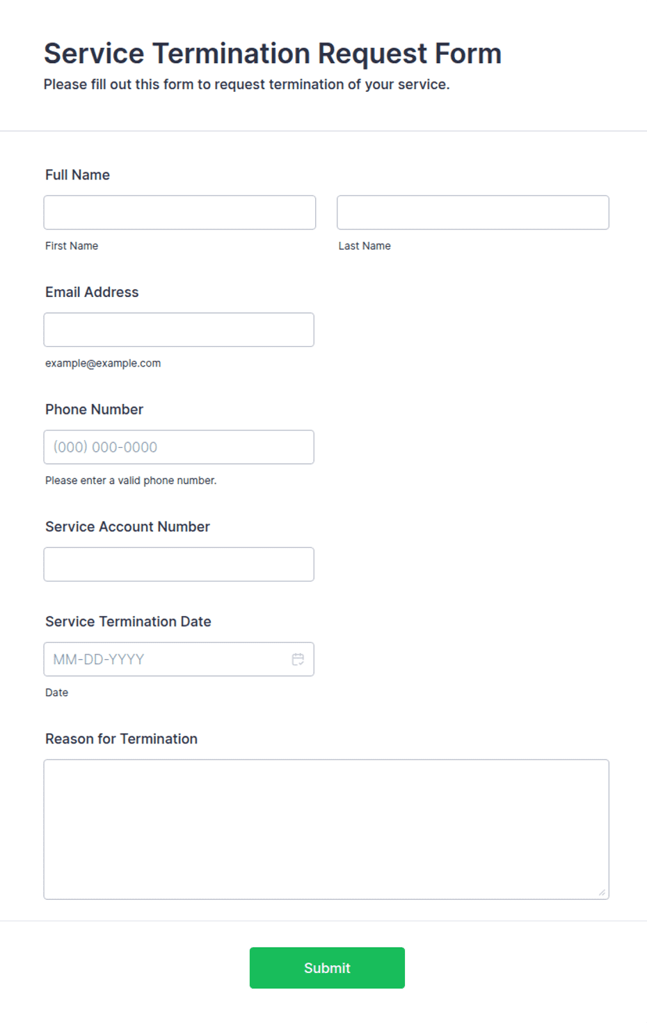 Session Termination Request Service Termination Request Form Template | Jotform