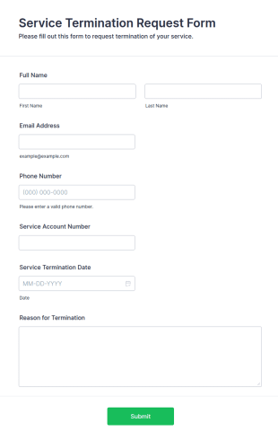 Service Termination Request Form Template