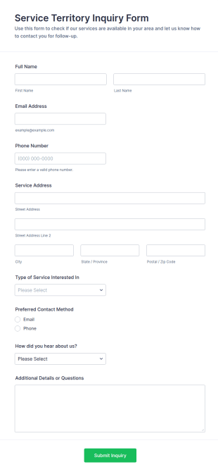 Service Territory Inquiry Form Template