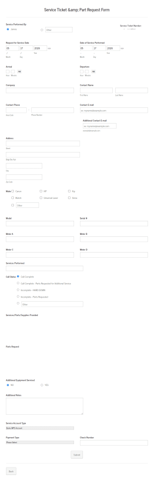 Service Ticket And Part Request Form Template