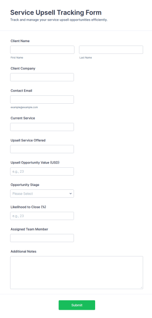 Service Upsell Tracking Form Template