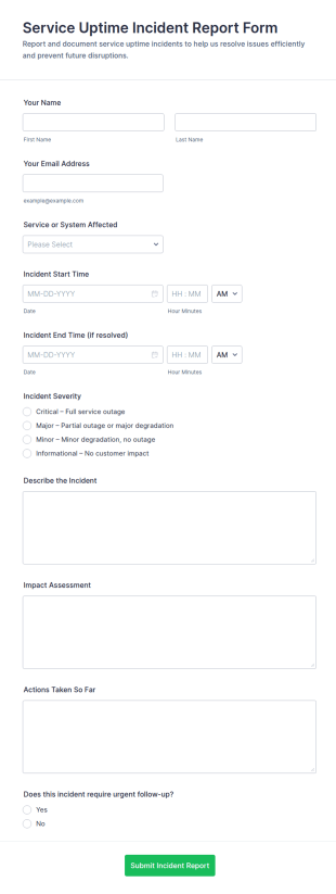 Service Uptime Incident Report Form Template