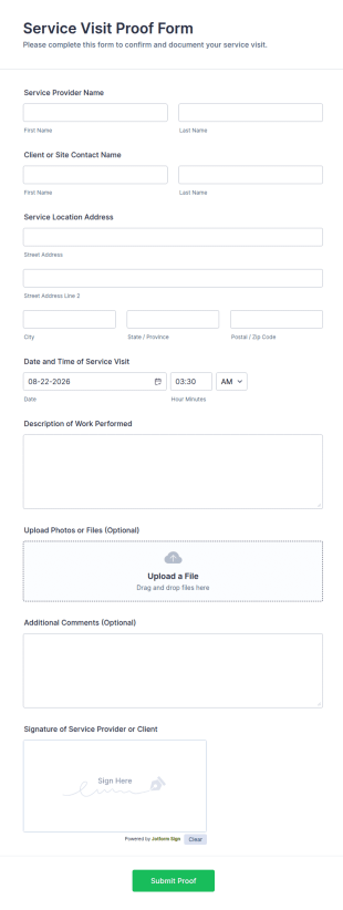 Service Visit Proof Form Template