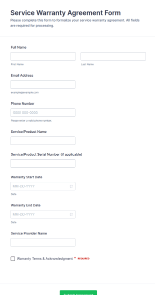 Service Warranty Agreement Form Template