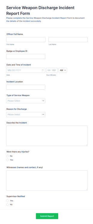 Service Weapon Discharge Incident Report Form Template