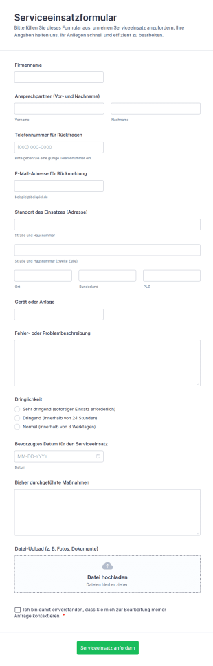Serviceanfrage Formular