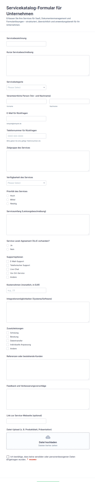 Servicekatalog Formular