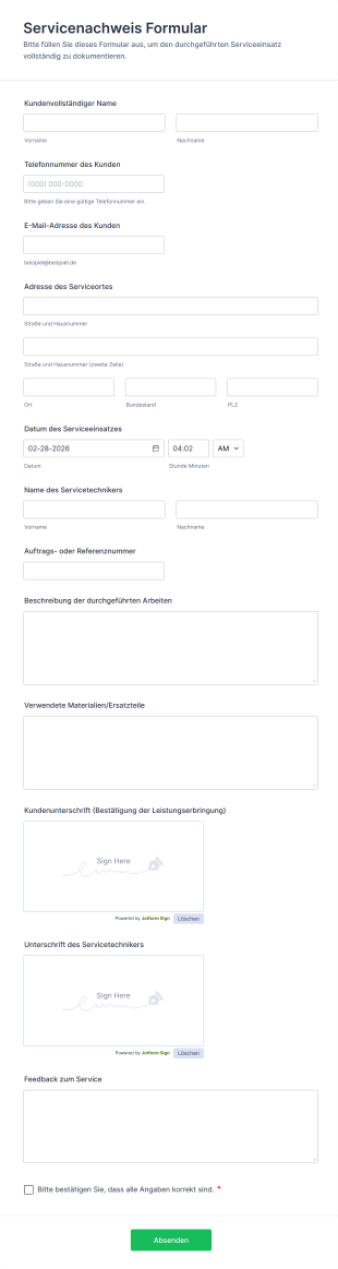Servicenachweis Formular