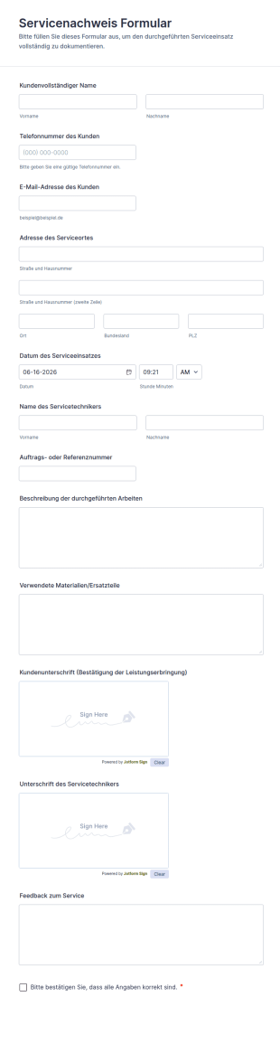 Servicenachweis Formular