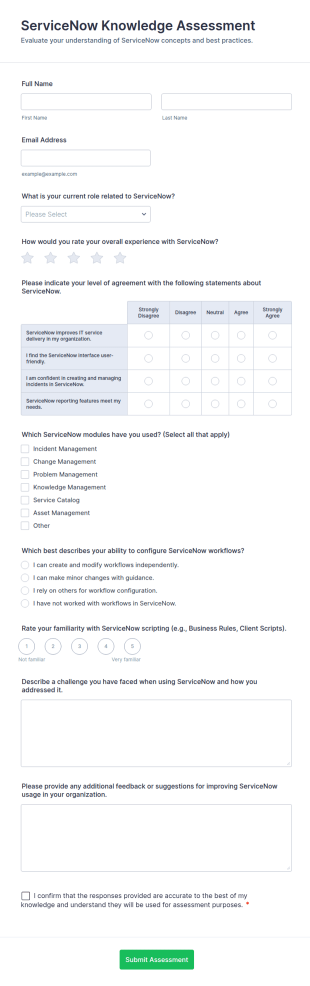 ServiceNow Knowledge Assessment Form Template