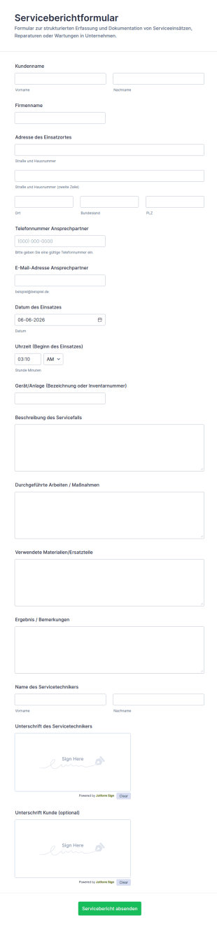 Servicerapport Formular