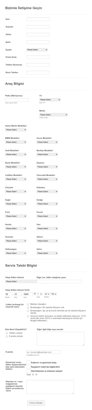 Servis Refakat Ve Hükümler Form Template