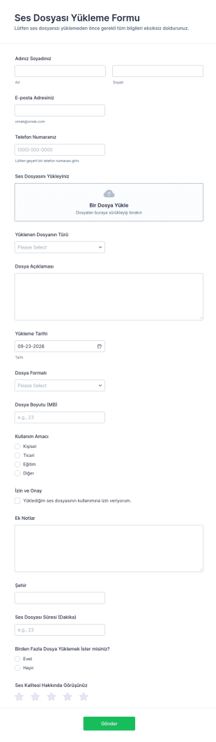Ses Dosyası Yükleme Form Şablonu