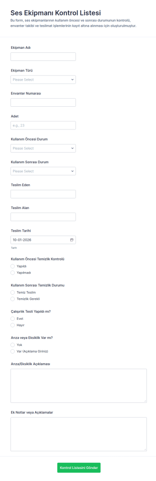 Ses Ekipmanı Kontrol Form Şablonu