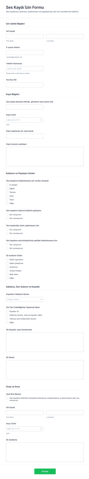Ses Kaydı İzin Form Şablonu