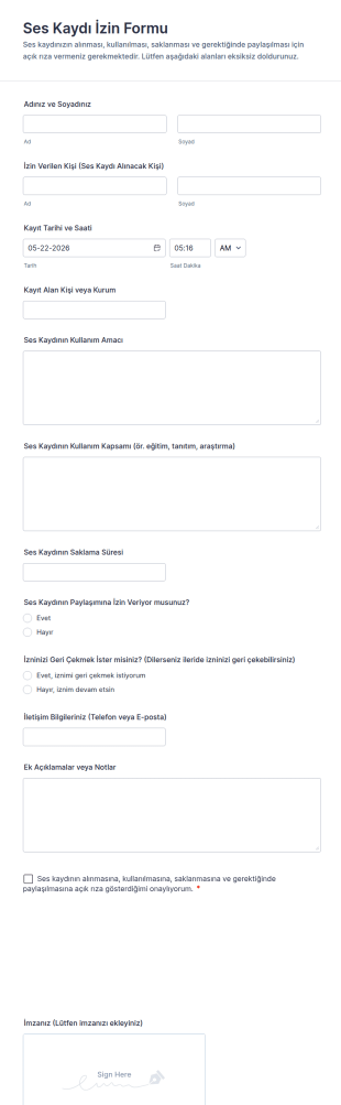 Ses Kaydı Serbest Bırakma Form Şablonu