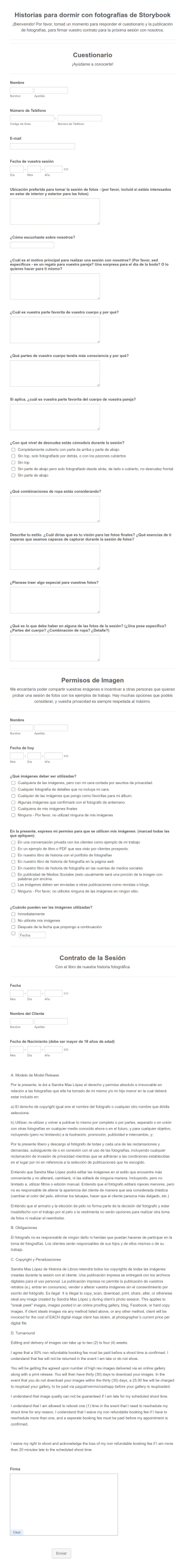 Formulario Sesión De Fotos Camerino Form Template