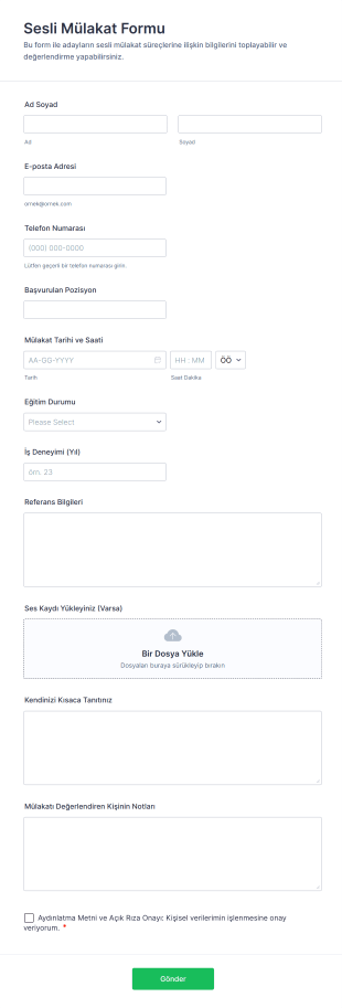 Sesli Mülakat Form Şablonu