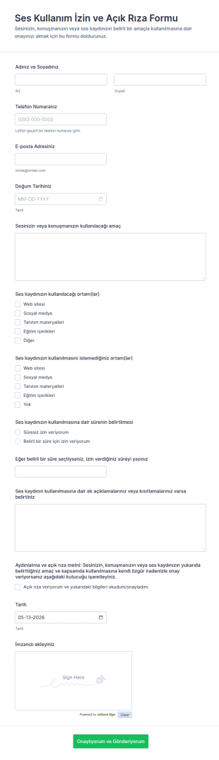 Sesli Yayın Serbest Bırakma Form Şablonu
